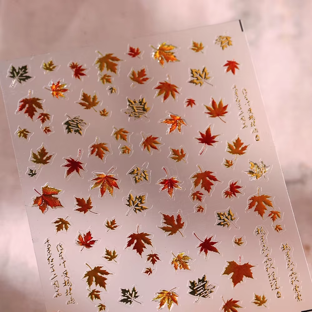 5D en relief gelée feuille d'érable Nail Art autocollant or rouge automne feuilles