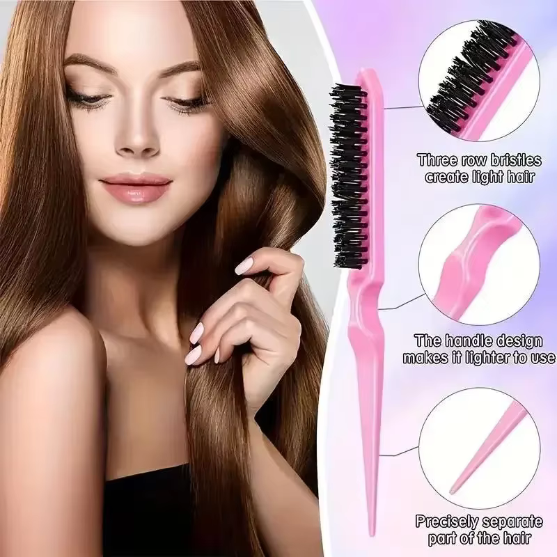 Ensemble de soins capillaires rose 5 pièces, kit de coiffage tout-en-un avec flacon pulvérisateur, brosse de massage et peignes