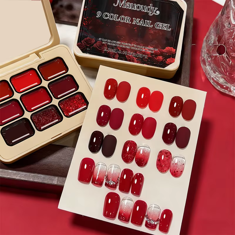 Ensemble de vernis à ongles solide collant rouge vin 9 couleurs-nouvelles tendances