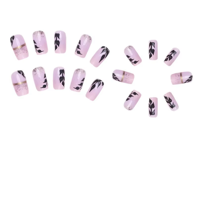 24 faux ongles réutilisables en forme de feuilles à coller