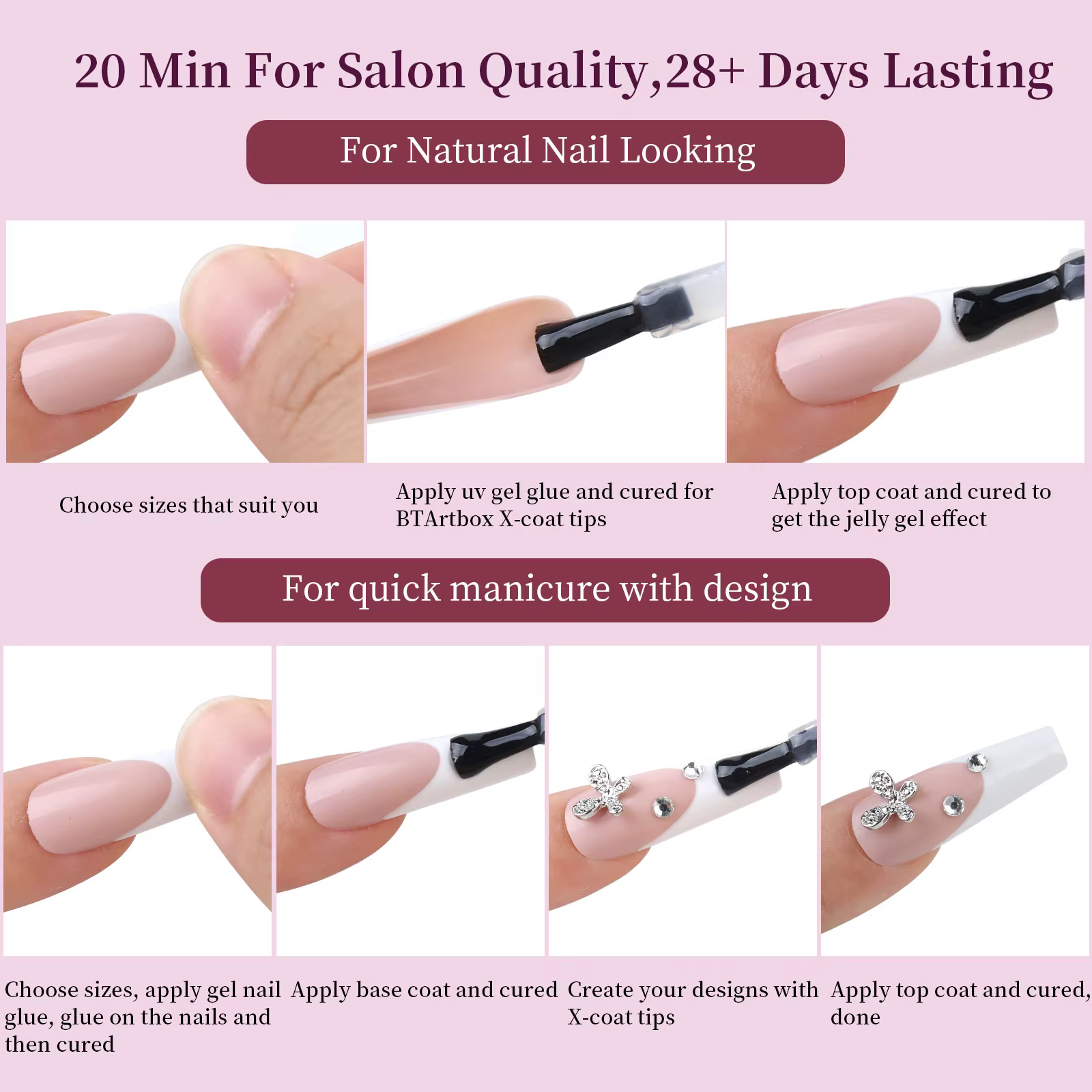 Faux ongles de ballet français colorés à 24 grilles