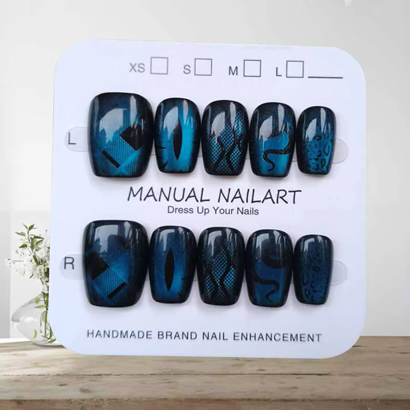 10 pièces Style foncé vent frais paon bleu émeraude Bordeaux rouge oeil de chat presse sur les ongles