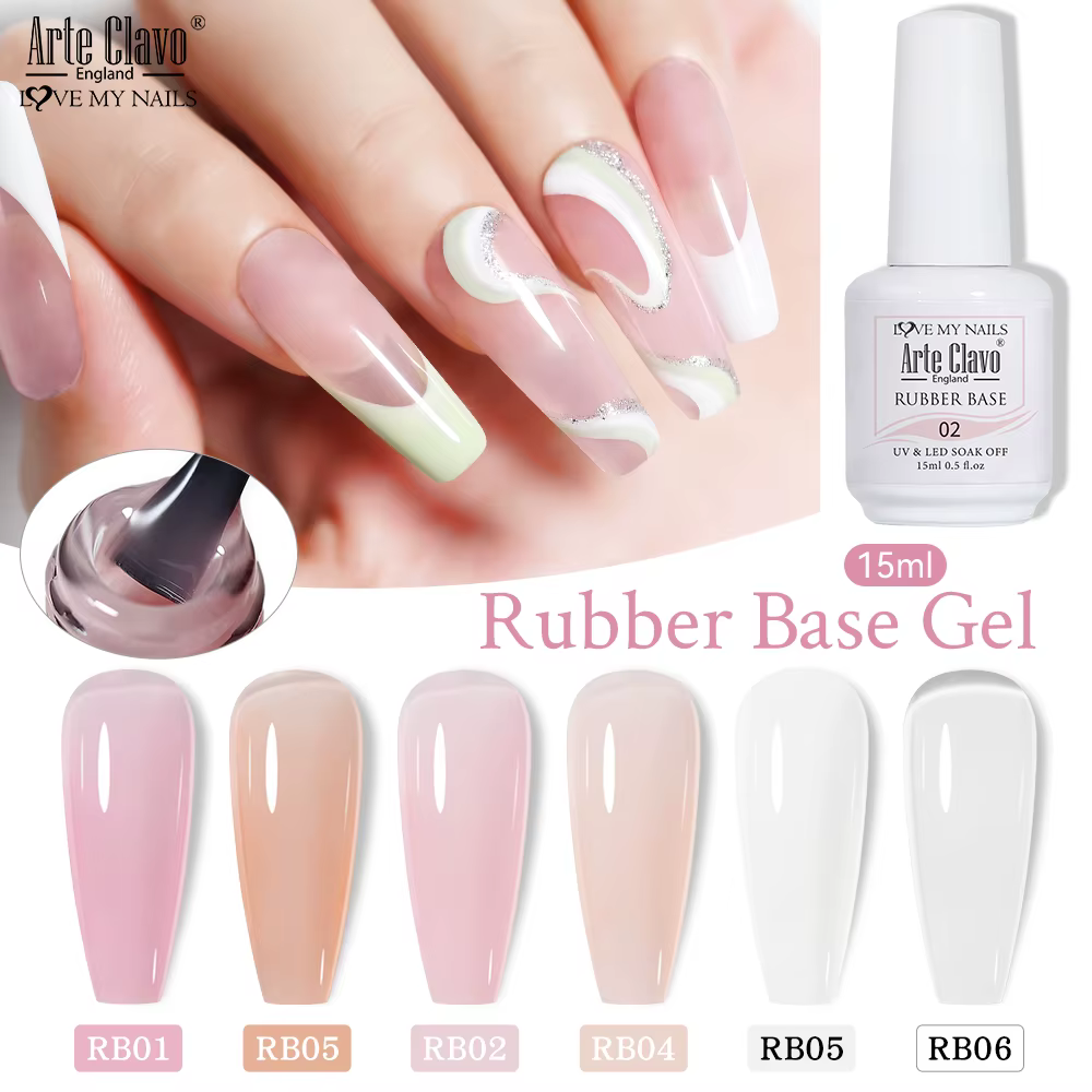 Arte Clavo 15ml Rubber Base Gel Vernis à Ongles Semi-Permanent Soak Off Gel UV LED Transparent Nude Auto-Nivelant à Séchage Rapide