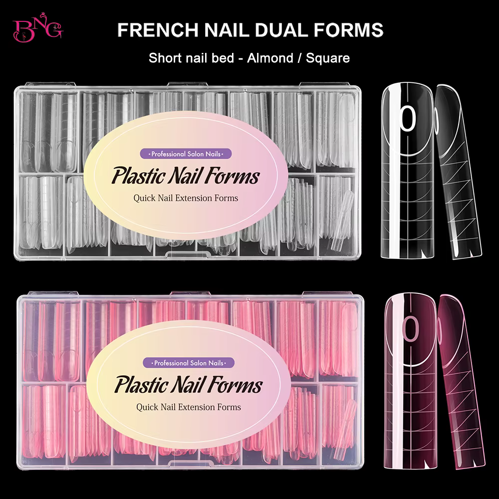 BNG français ongles double formes carré amande Extension d'ongle moules rose moule de construction rapide pour manucure française 120/140 pièces