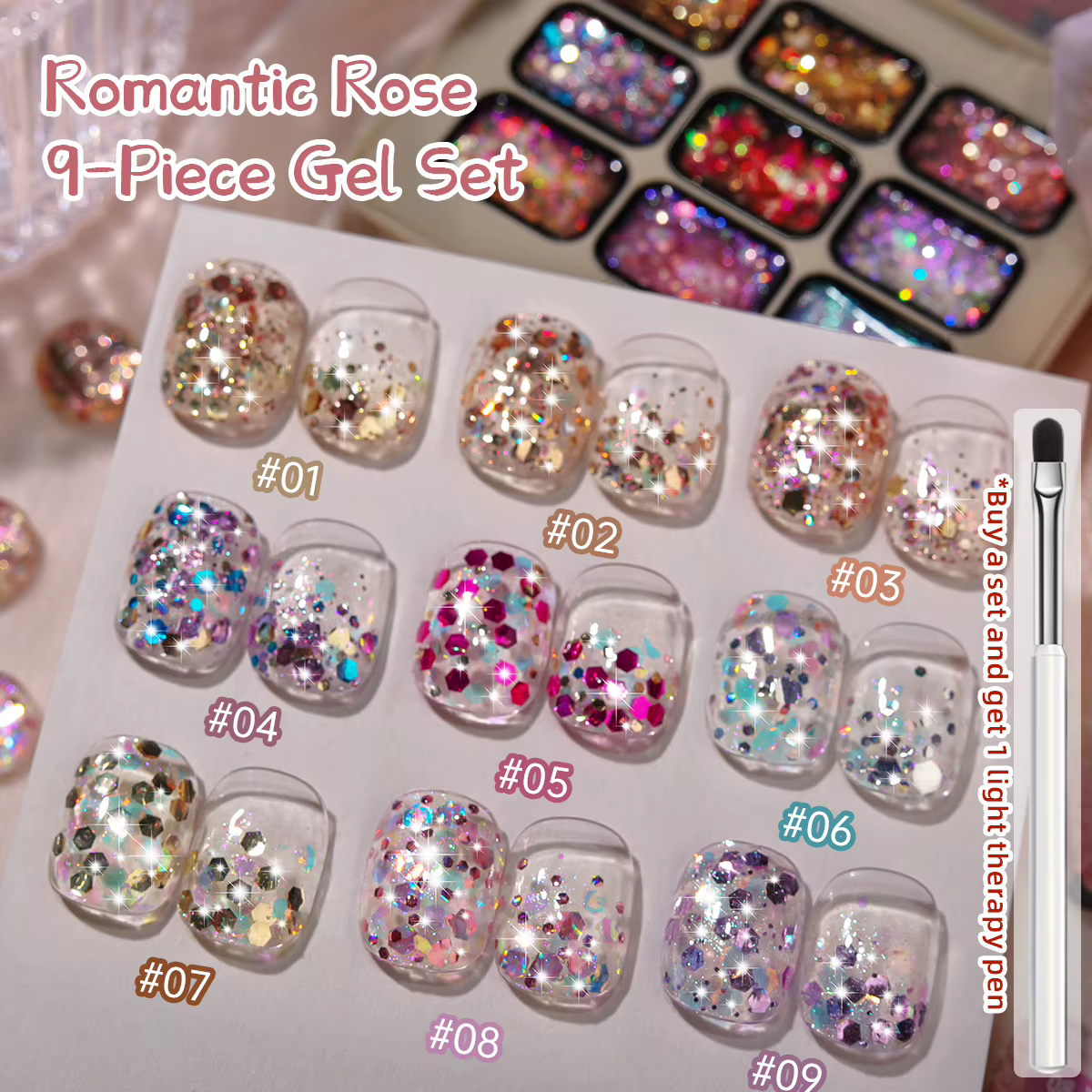 9 couleurs paillettes solide adhésif Gel vernis à ongles dégradé Semi Permanent tremper UV LED Nail Art Gel