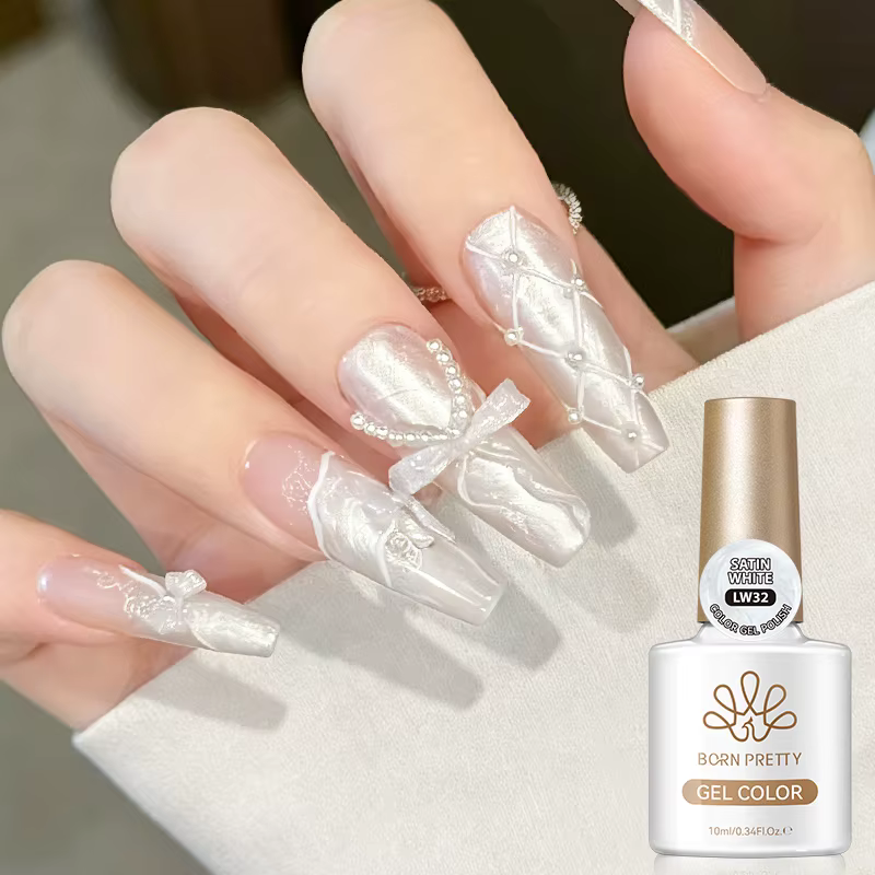 BORN PRETTY 10ml Gel Polish Effet Fil Blanc Nacré Pailleté Brillant Semi-Permanent Soak Off UV LED Vernis pour Salon de Manucure à Domicile