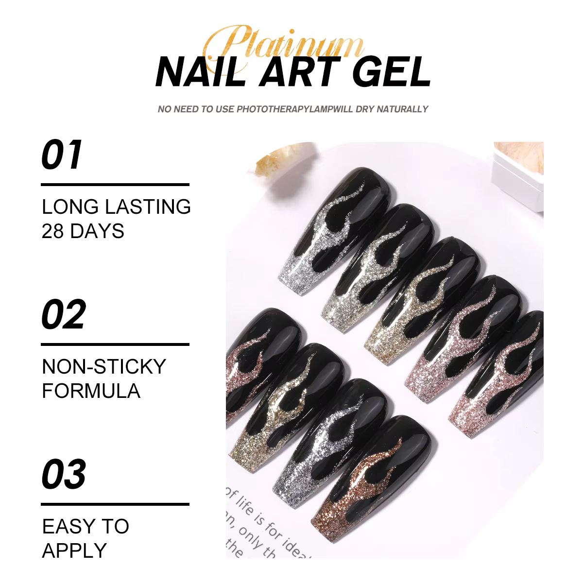 Vernis à ongles solide platine haute densité 9 couleurs métalliques - Gel scintillant pour les contours