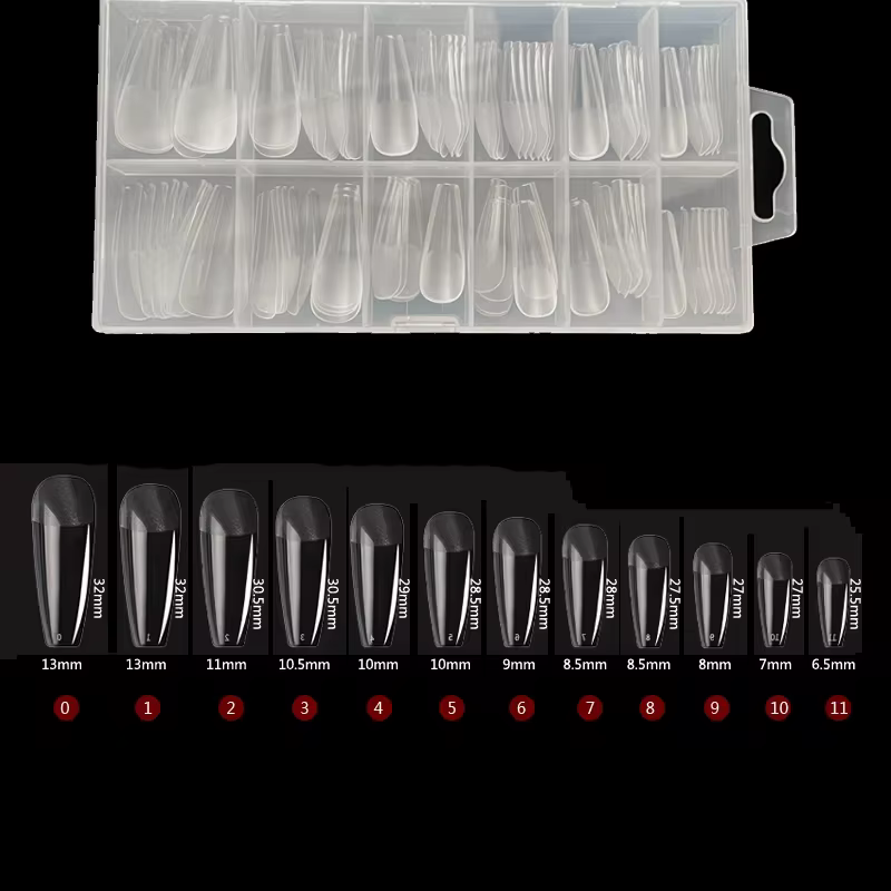 120 faux ongles semi-translucides transparents en forme de cercueil