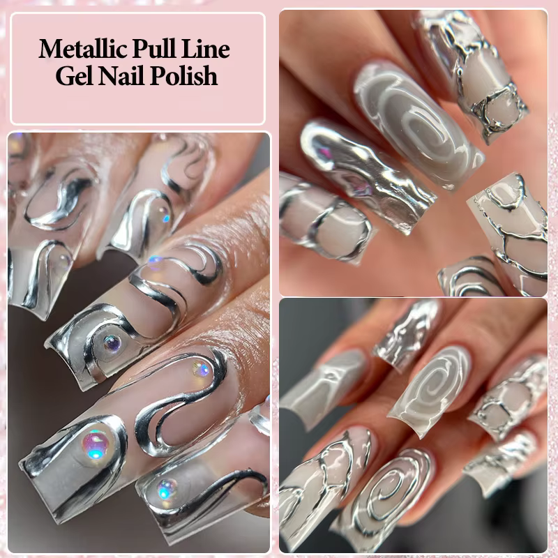 LILYCUTE 5ml Super brillant argent métallique peinture Liner Gel vernis à ongles dessin rayure Graffiti miroir tirer