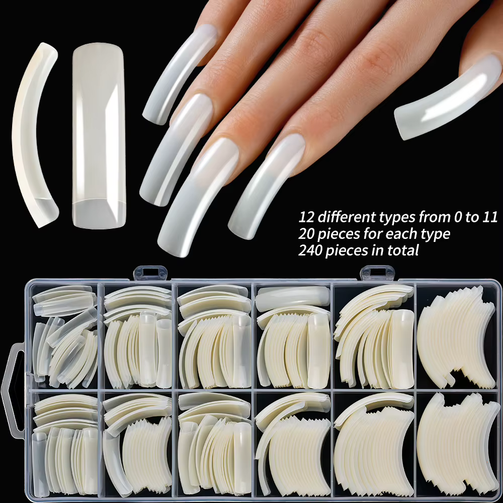 240PC Hawk incurvé longs carrés faux ongles 12 taille XXL courbe Extra profonde couverture complète acrylique