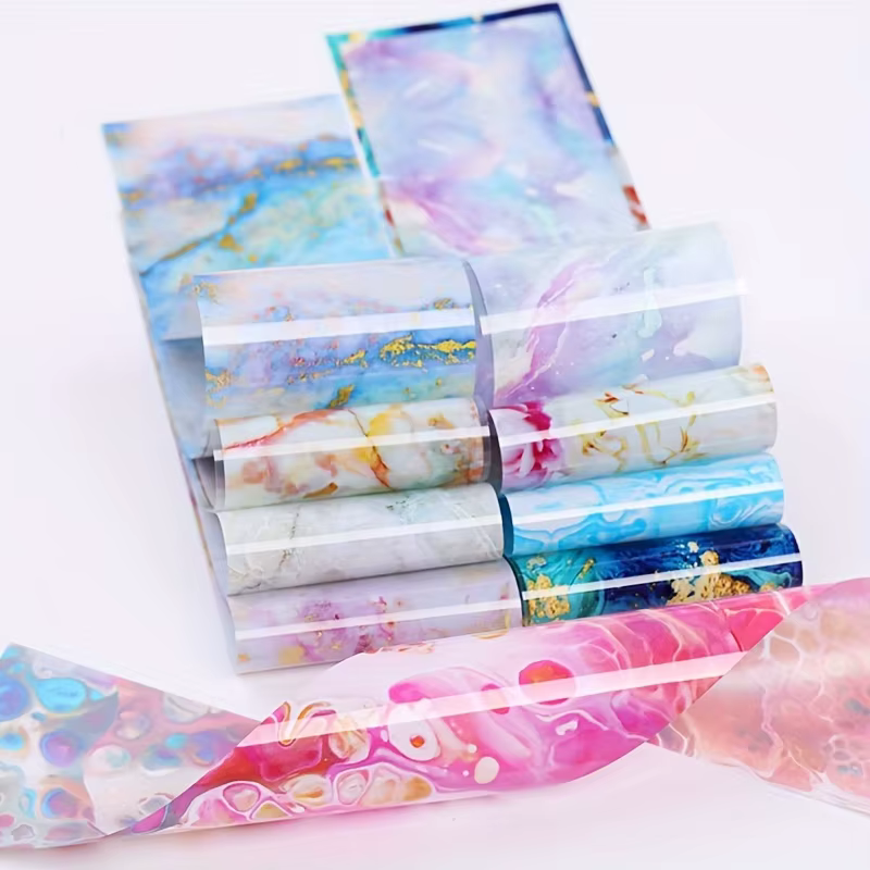 Lot de 10 feuilles de transfert pour nail art à motif marbre - Thème fantaisie