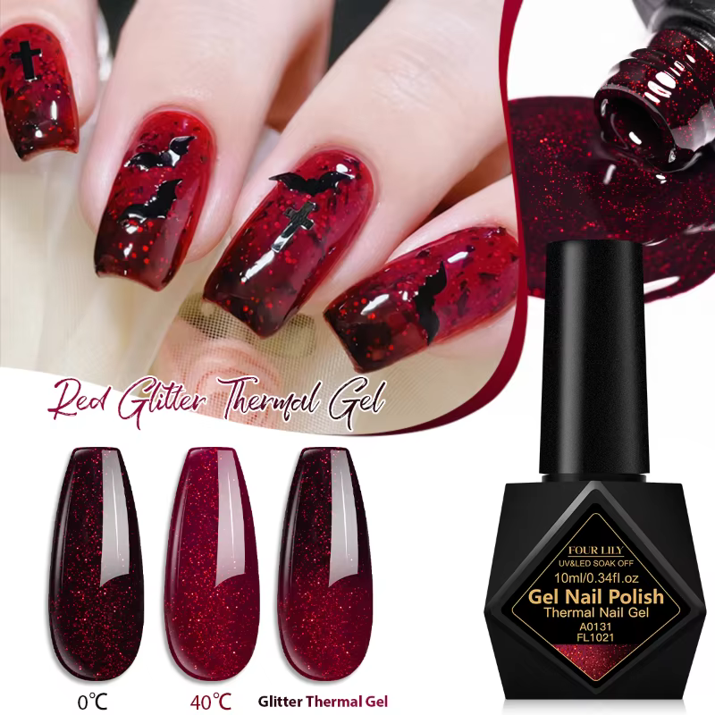 Vernis à ongles thermique à paillettes rouges 10 ml