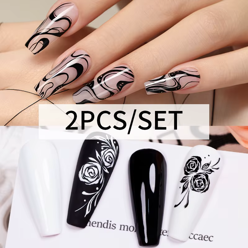 AWStorG 2 pièces sans lingette peinture Gel pour Nail Art tremper UV LED Gel blanc noir 5g longue durée Gel pour ongles
