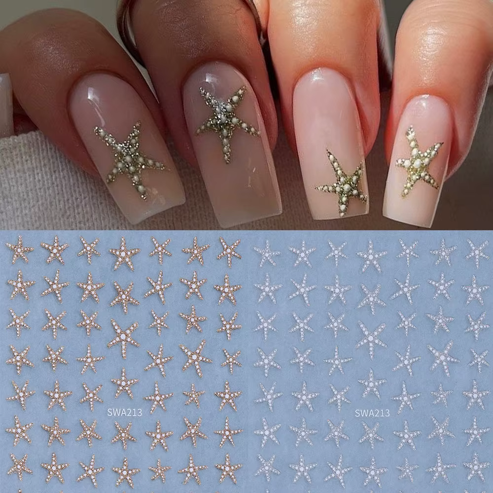 2 autocollants pour ongles en forme d'étoile de mer