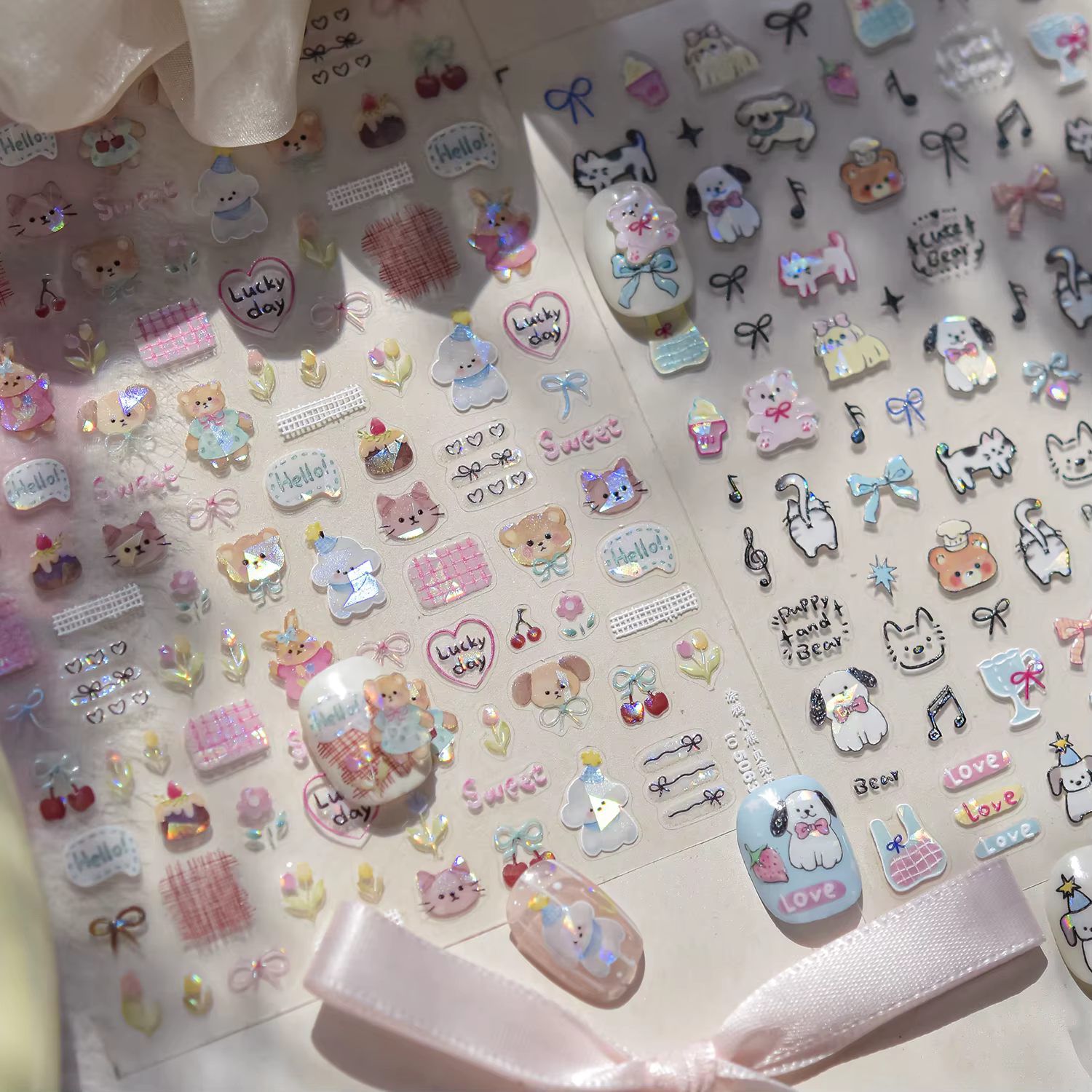Tomoni 5D dessin animé chat Nail Art autocollant été plage Laser coquille ongles fournitures