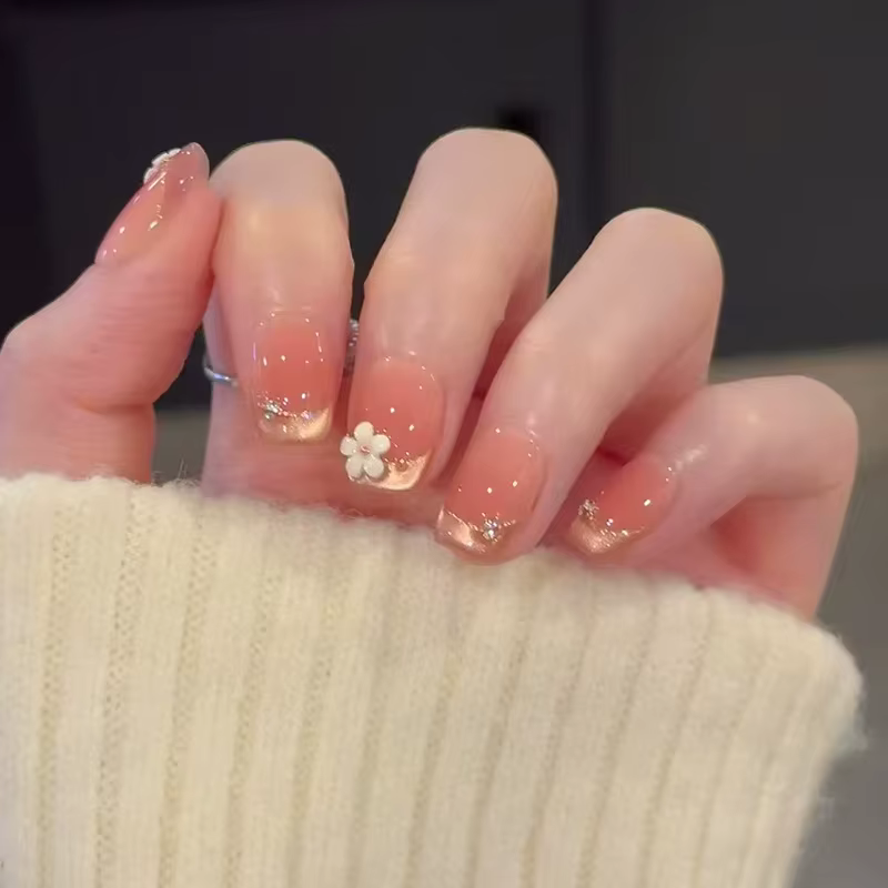24 pièces doux Rose français brillant portant des faux ongles conseils mode