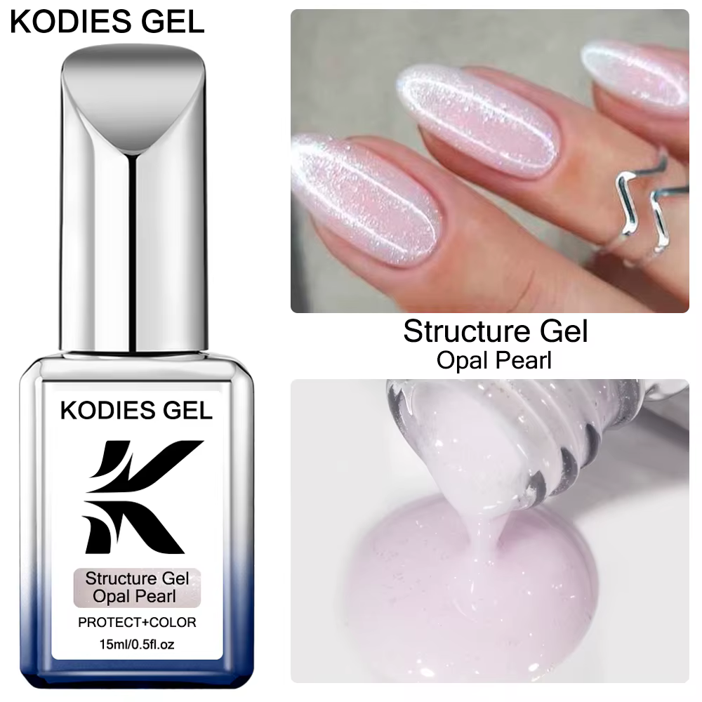 KODIES GEL Structure Base en caoutchouc Gel vernis à ongles 15ML perle miroitant rose paillettes UV Semi Permanent