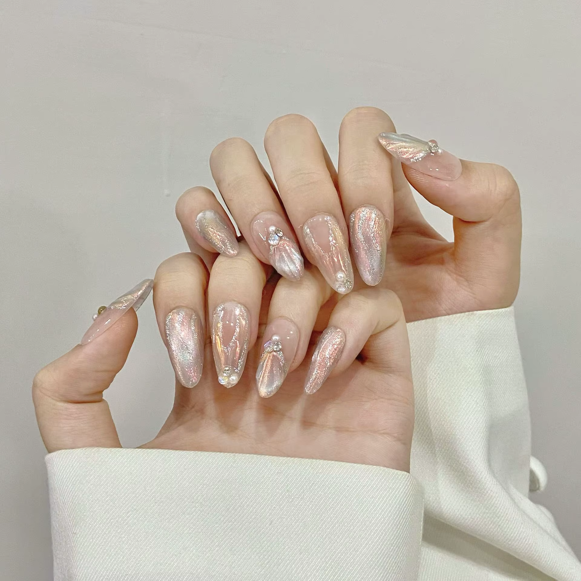 10 pièces brillant fée presse sur les ongles Aurora sirène coquille conception faux