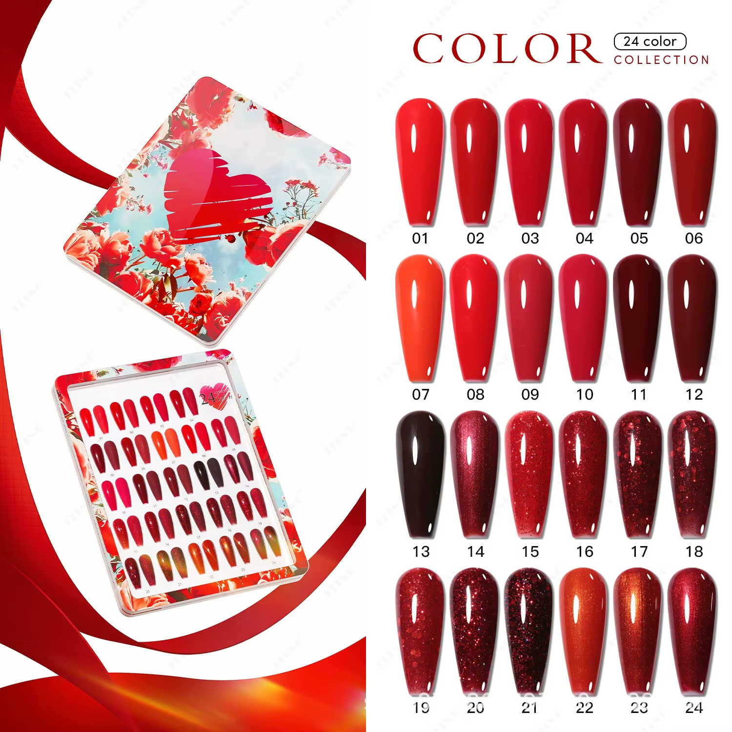 Eleanos vin rouge 24 couleurs Gel vernis avec carte de couleur 15ml