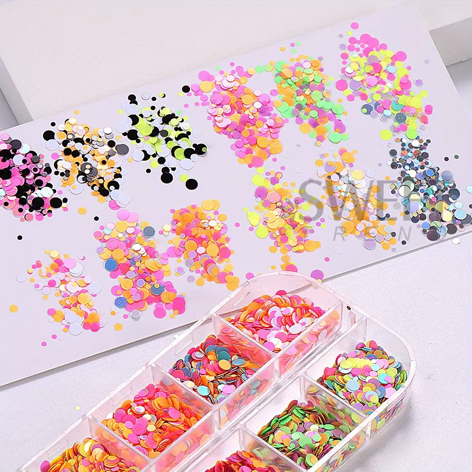 12 grilles fluorescentes rondes paillettes ongles