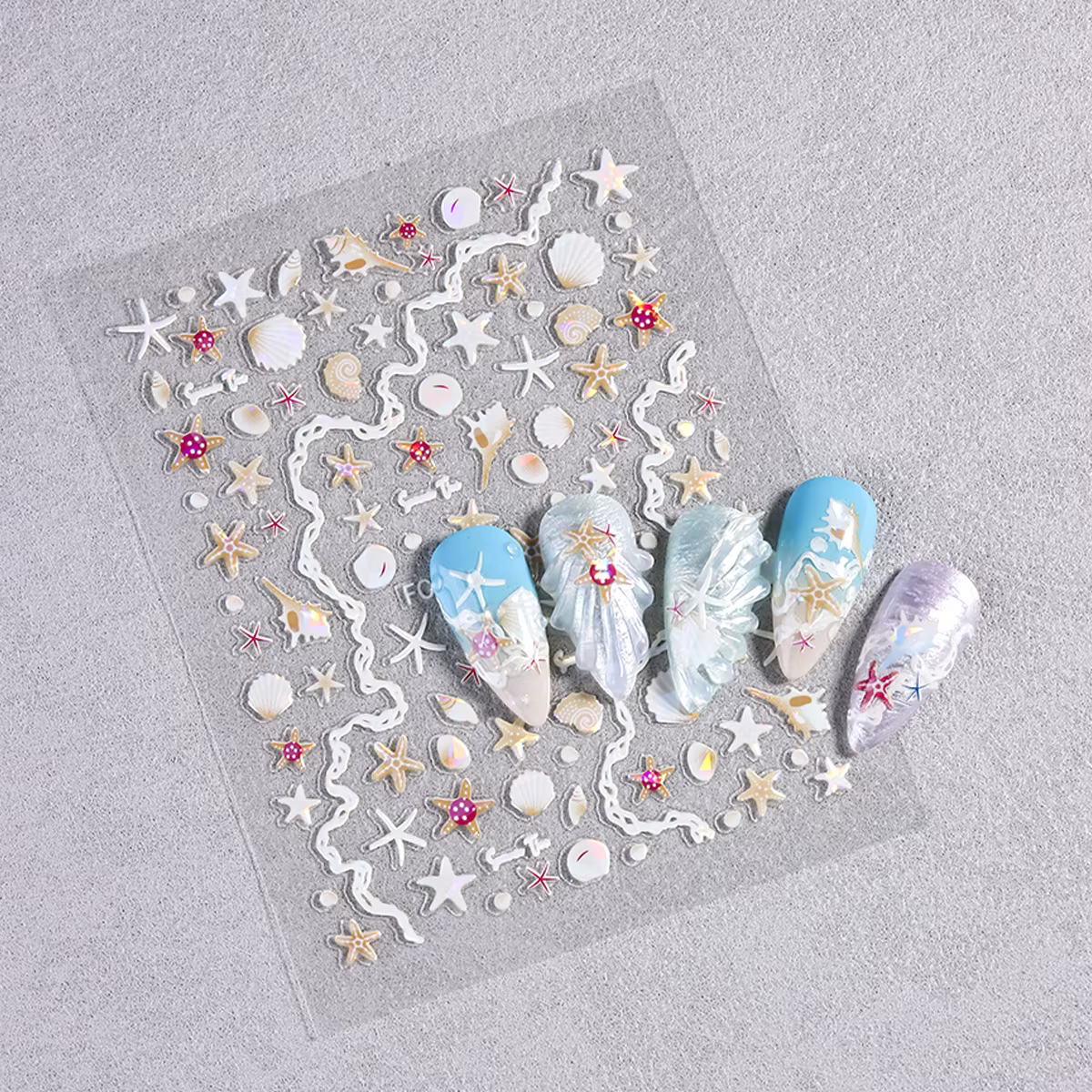 Autocollants pour ongles en forme de coquillages et d'étoiles de mer