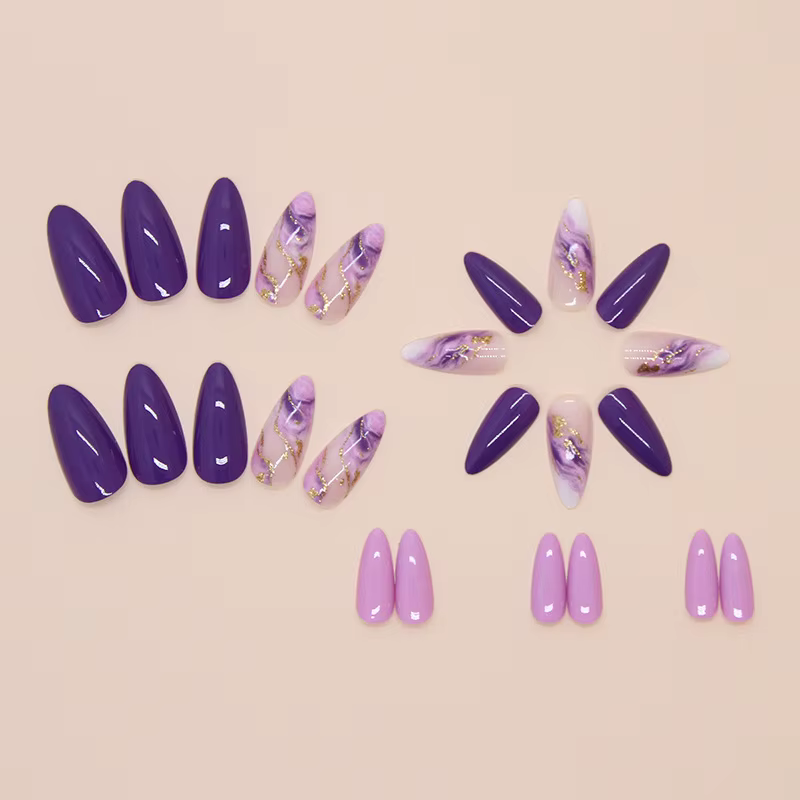 24 pièces violet ondulation presse sur ongles Simple auto-adhésif réutilisable adhésif faux
