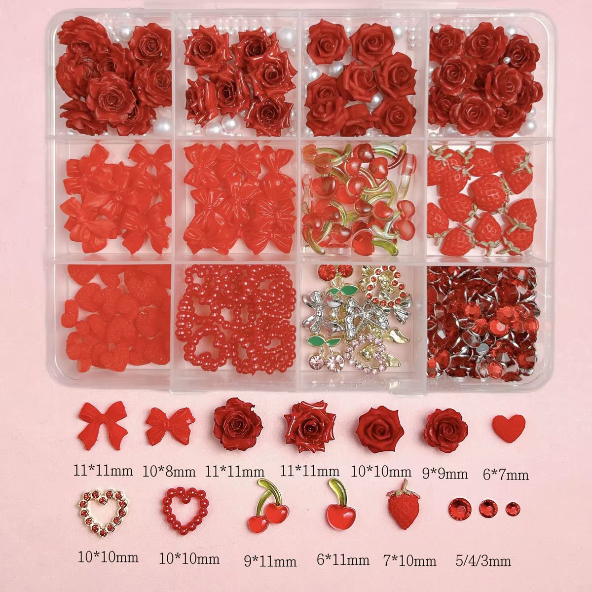 1 boîte de breloques pour ongles en résine de cerise simulée festive 3D