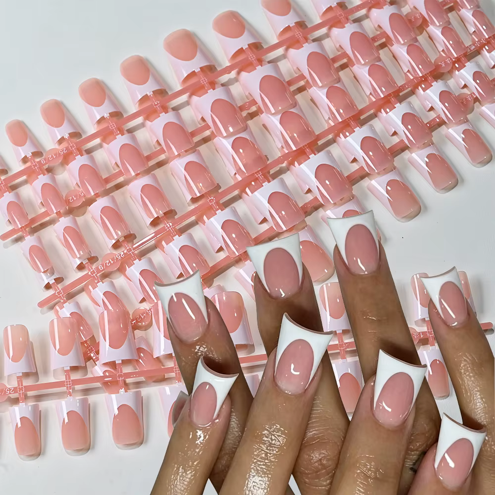 120 faux ongles en gel souple à presser, forme bec de canard, courts et carrés, noirs, rose nude, brillants, prêts à poser