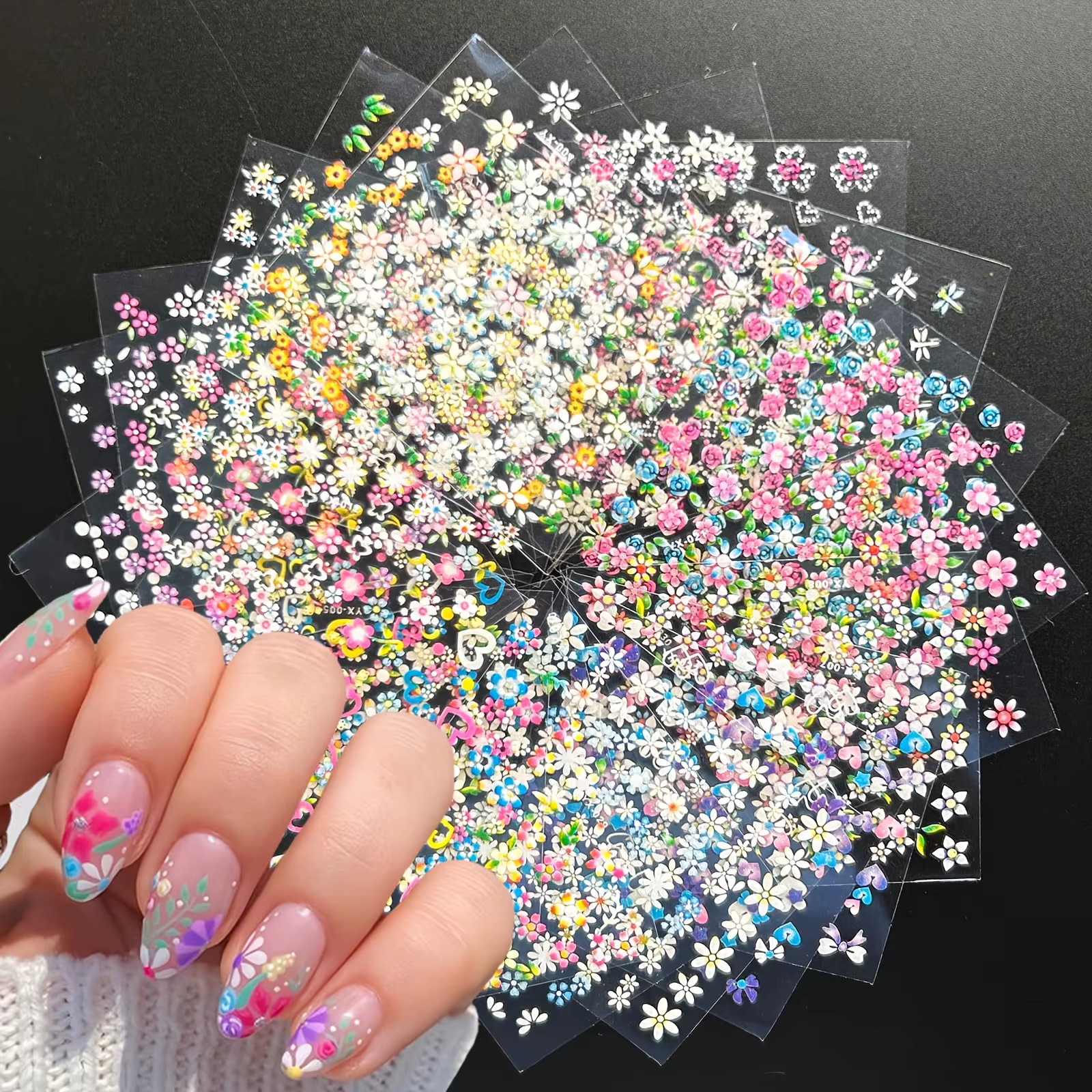30 feuilles d'autocollants pour ongles fleur pour Nail Art coloré auto-adhésif marguerite décalcomanies