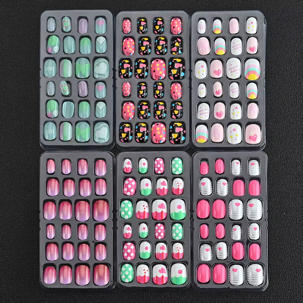24 pièces/boîte Faux ongles pour enfants