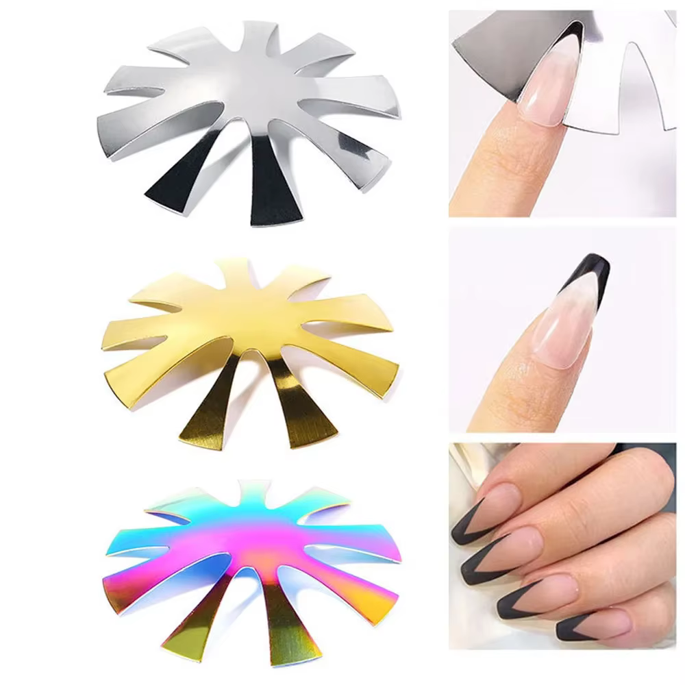 Moule de bord d'ongle français or argent multicolore ligne V conception de sourire
