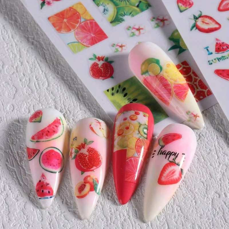 Lot de 2 autocollants pour ongles sur le thème des fruits