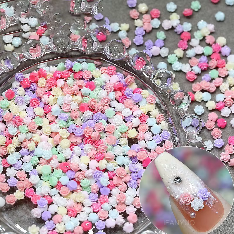 Mélange coloré Mini camélia Rose Lily résine Nail Art strass décorations fraise nœud papillon manucure beauté fleur ornements