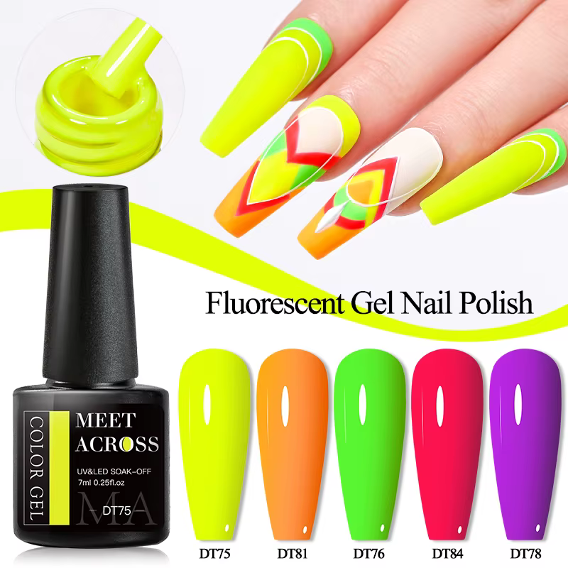 MEET ACROSS 7ml Fluorescent néon Gel vernis à ongles Sparky Semi Permanent tremper Nail Art UV LED Gel