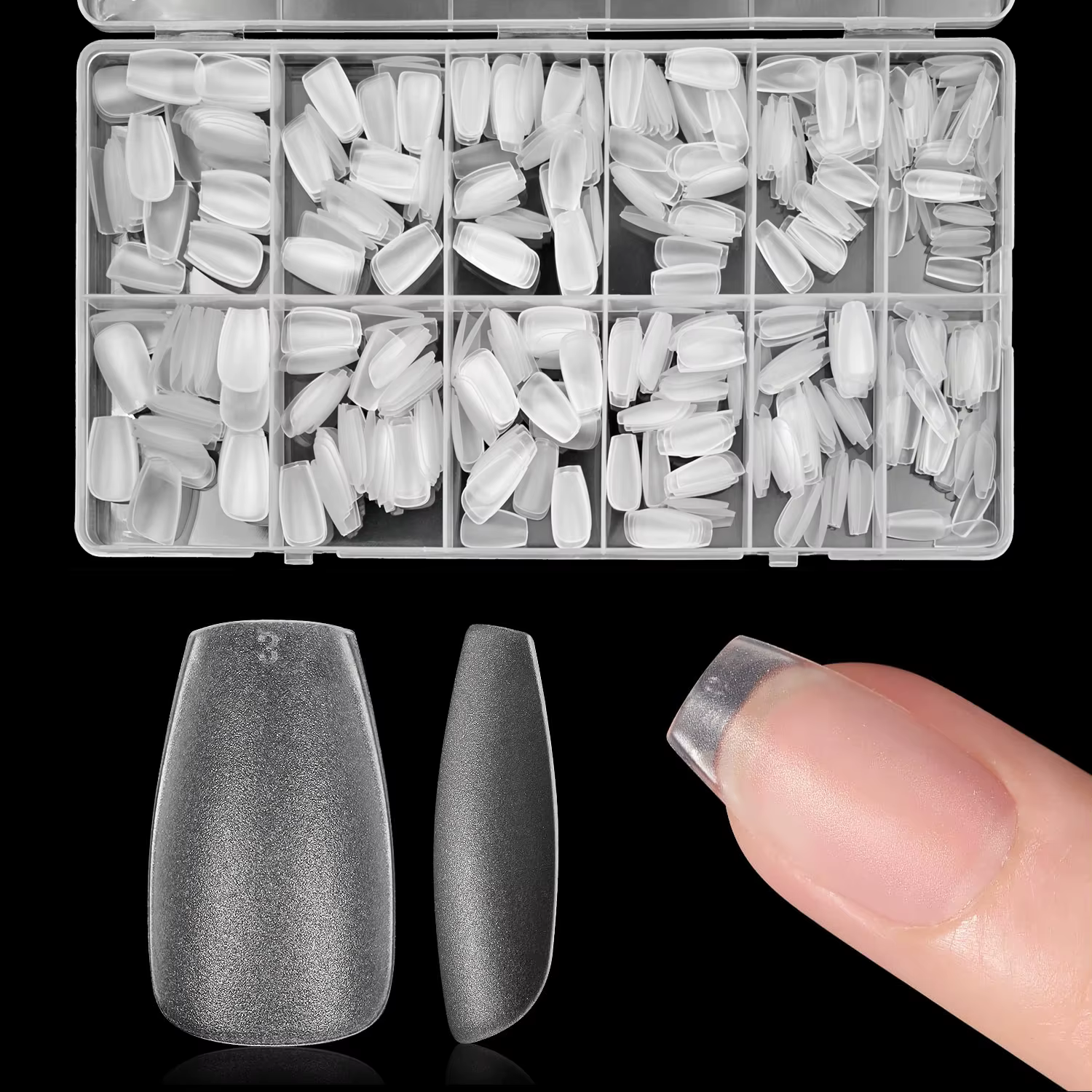 600 pièces pointes d'ongles transparentes amande/café/carrées-longueur moyenne/courte
