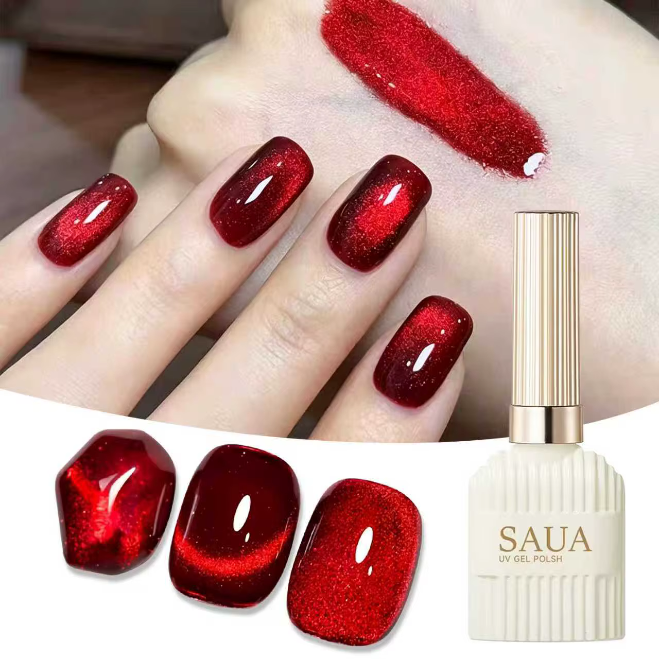 Gel magnétique pour ongles effet œil de chat rouge rubis super brillant 15 ml, gel magnétique pour ongles effet œil de chat en cristal, gel pour ongles durable et amovible, couleurs très vendues toute