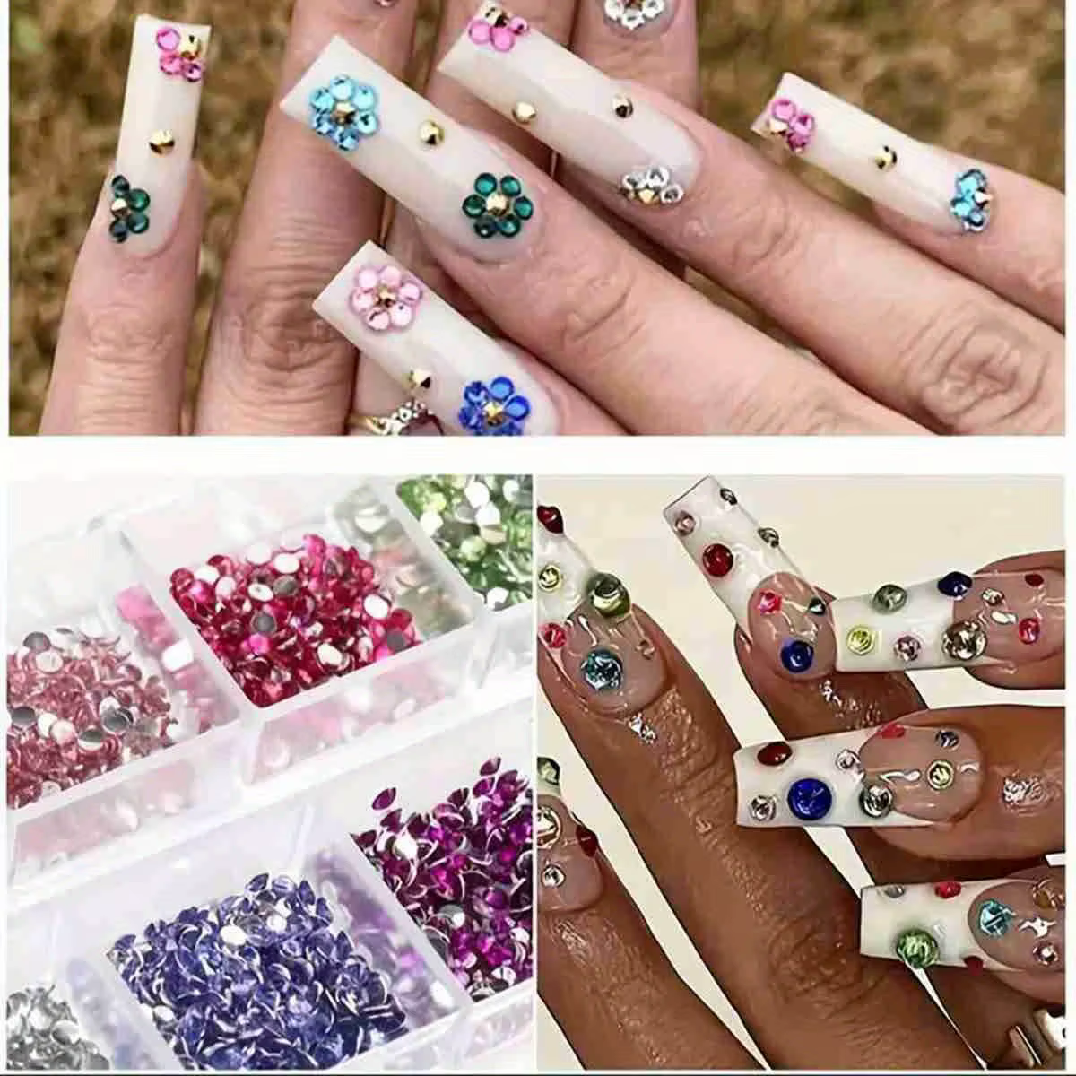 Strass acryliques multi-tailles à dos plat pour Nail Art