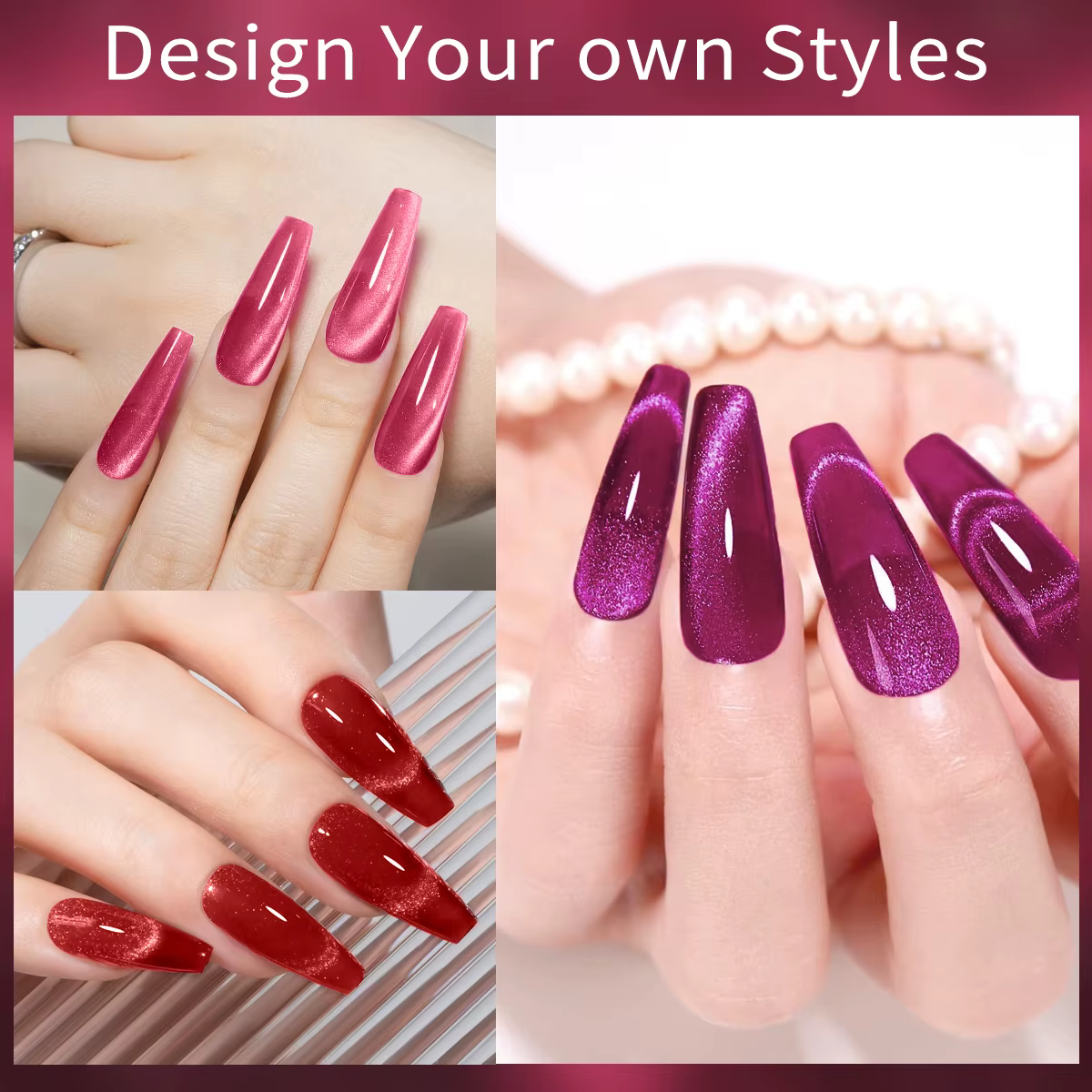 Groillim 7 ml paquet unique nouvel an rouge paillettes oeil de chat Gel vernis à ongles