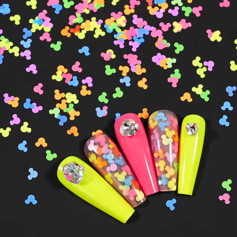 Paillettes fluorescentes tête de Mickey pour ongles