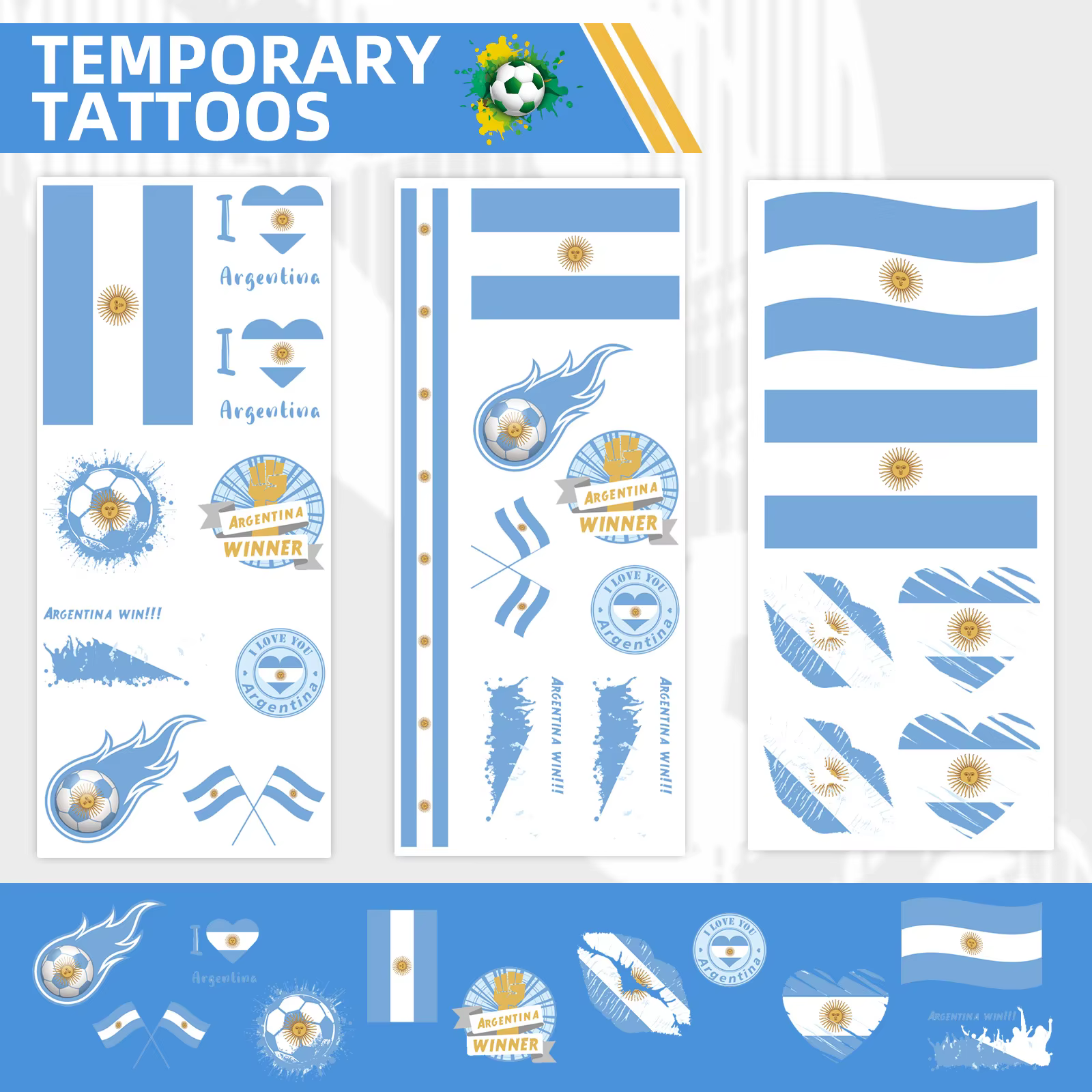 Autocollants de tatouage temporaire drapeau national 2026, imperméables, faux tatouages pour événements sportifs, célébrations, fournitures de fête, 20 feuilles