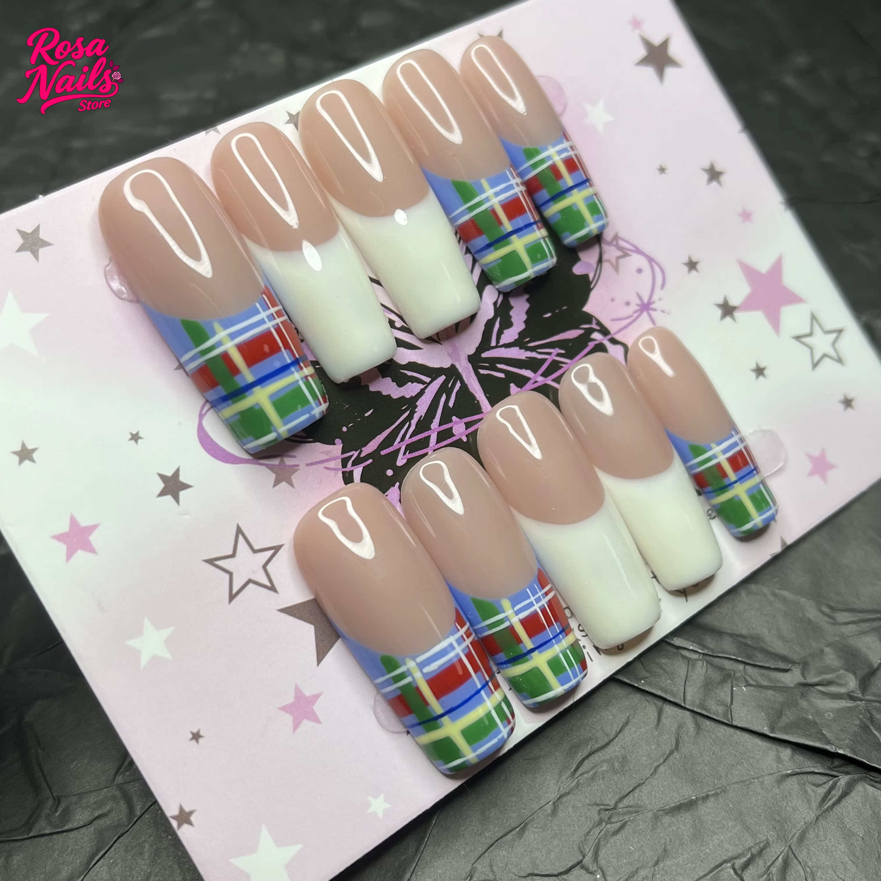 Faux ongles longs carrés faits à la main