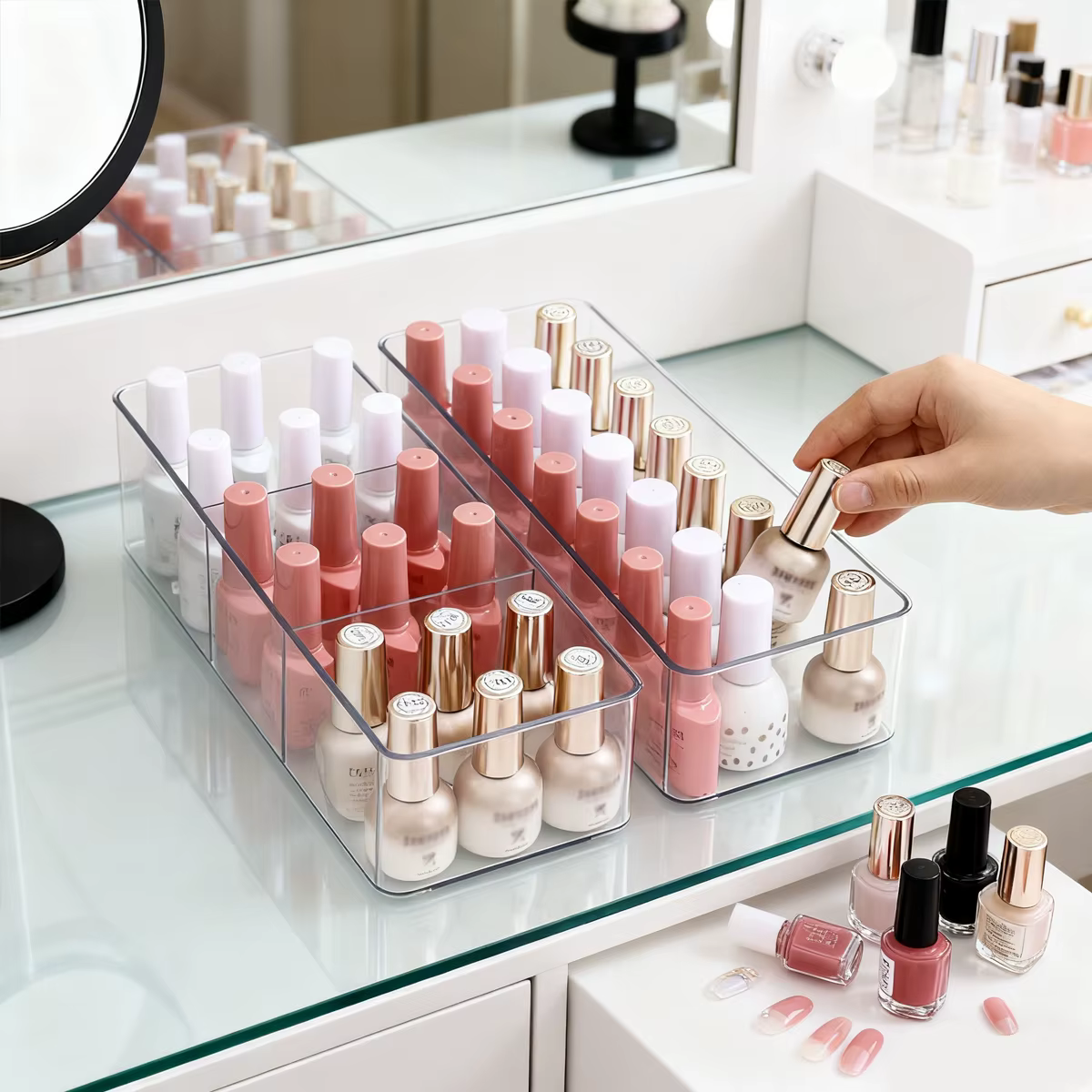 1 pièce Boîte de rangement et présentoir à vernis à ongles en acrylique à trois compartiments