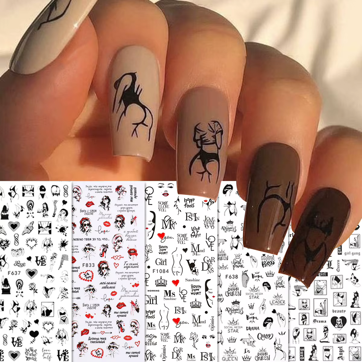 Autocollants pour ongles fleur amour fille sexy pour la Saint-Valentin