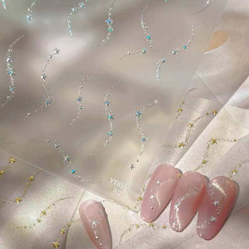 Autocollants pour ongles en forme de chaîne d'étoiles de luxe