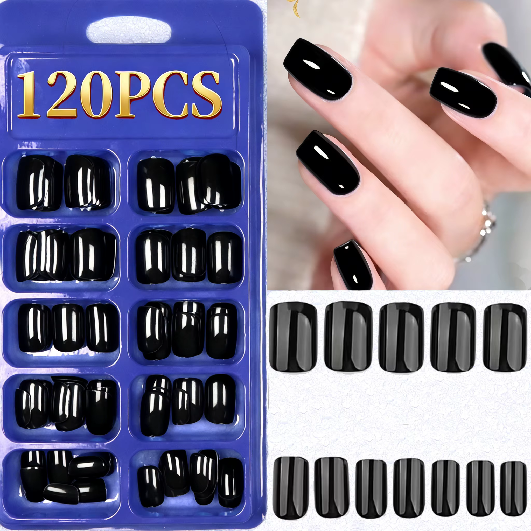 Faux ongles français carrés mi-longs