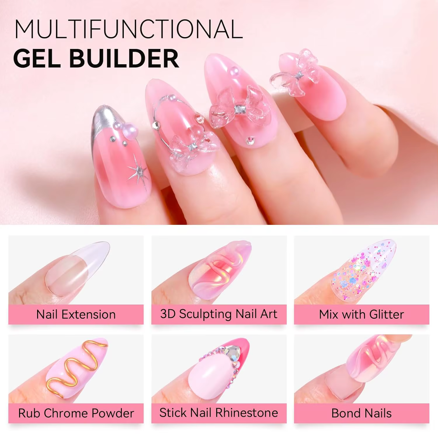 Makartt Solid Gel Builder : 4 en 1 blanc clair non collant pour extension d'ongles de sculpture 3D