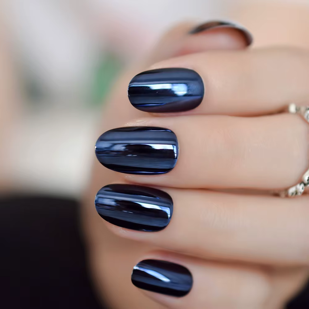 Faux ongles miroir bleu N64.Oval