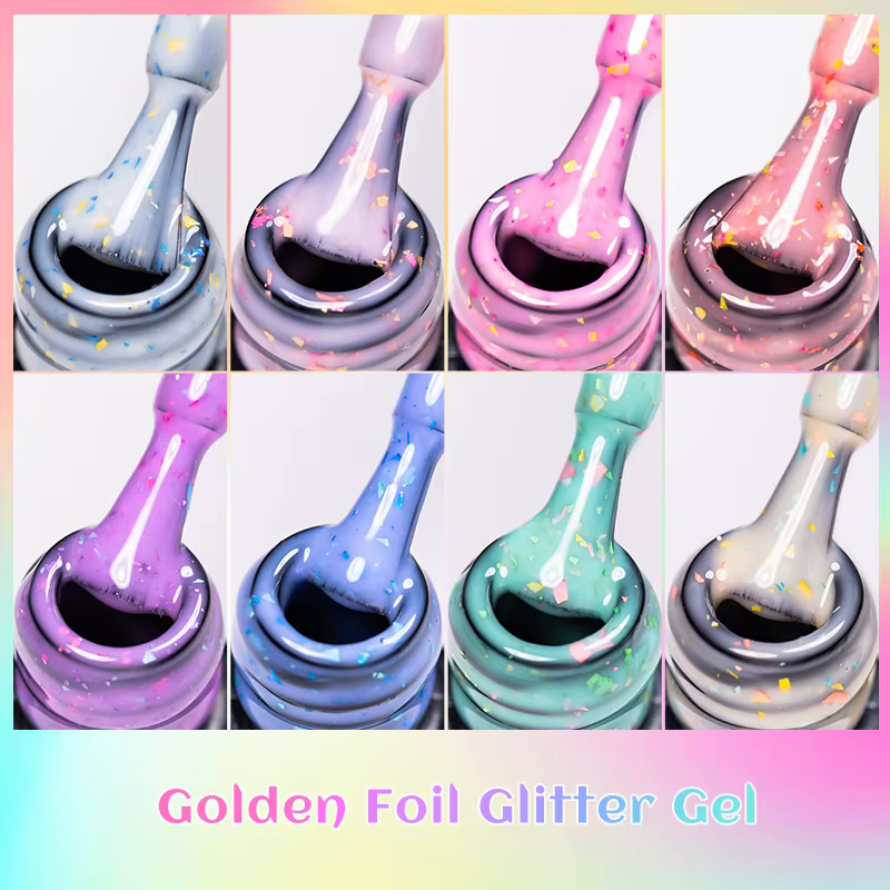 Vernis à ongles Gel pailleté feuille d'or rose flocons d'or