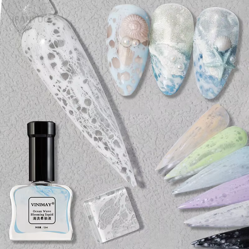 Bulle océan vague Nail Art colle ongles Poke blanc noir dentelle creux dégradé couleur