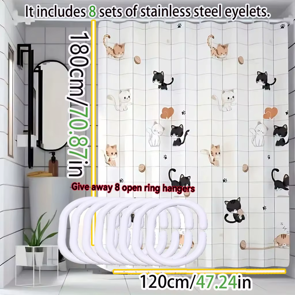 Rideau de douche chat coquin dessin animé Simple, rideau de douche pour salle de bain, facile à nettoyer et à récurer, matériau imperméable PEVA, léger et opaque